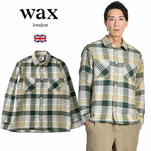 Wax London/ワックスロンドン WHITING OVERSHIRTホワイティングオーバーシャツ SS25-OSH-WHI-BPI-EGR_WH OS ADDLE CHECK ECRU.GREEN[ジャガード織 チェックシャツジャケット メンズ コットン 英国 ロンドン 羽織り お洒落 おしゃれ かっこいい 秋 冬 大人]のサムネイル