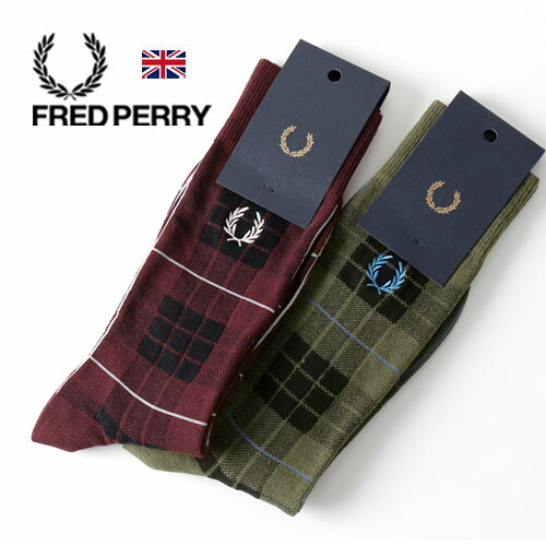 Cashmere - FRED PERRY/フレッドペリー TARTAN SOCK C8143 2 PIECE SET タータンソックス 2足セット C8143[ユニセックス タータンチェック 靴下 ソックス ワンポイント ビジネス 刺繍 おしゃれ 英国 UK 紳士 大人 プレゼント クリスマス Xマス 父の日]