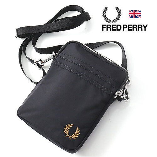 FRED PERRY/フレッドペリーBRENTHAM SMALL SIDE BAG L2179 ブレンサム スモールサイドバッグ ブラック 軽い ナイロン ショルダーバッグ 小さい コンパクト 薄い 小物 月桂樹 タウンユース おしゃれ かっこいい 大人 彼氏 ギフト 誕生日 父の日 プレゼント