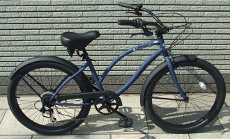 【レビュー10件!】【今だけ割引35,000円→28,000円!】【マットネイビー!!】【ギヤ付き!!】人気の小さめ24インチ変速ローズタトゥービーチクルーザー♠fivecard-bike