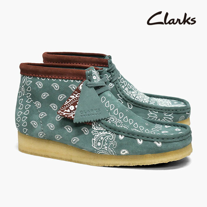 クラークス ワラビーブーツ メンズ ペイズリー CLARKS WALLABEE BOOT GREEN PAISLEY 26168803 スエード 緑 ブーツ スニーカー