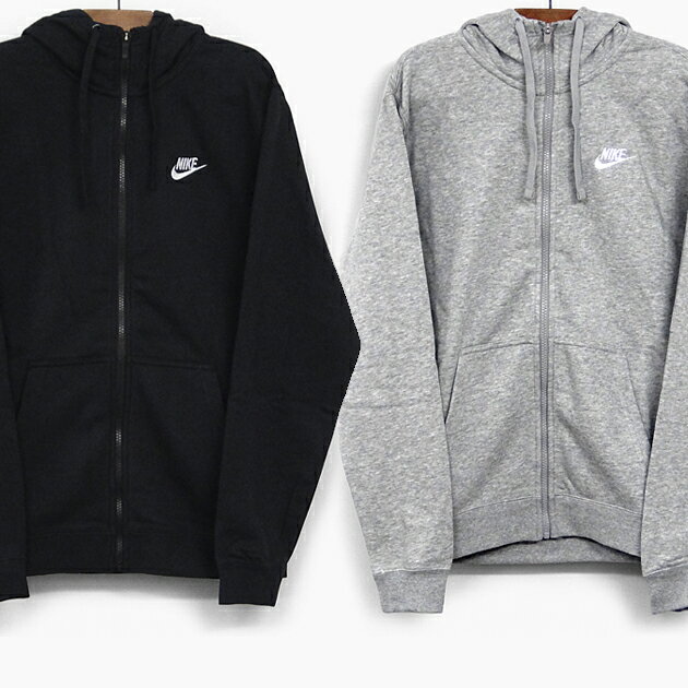 NIKE ナイキ スウェット パーカー NSW CLUB FRENCHTERRY FULLZIP HOODIE [804392-010 BLACK/WHITE 804392-063 DARK GREY HEATHER/WHITE] クラブ フレンチテリー フルジップ フーディー メンズ 長袖 ジップアップ トレーナー フリース グレー/黒