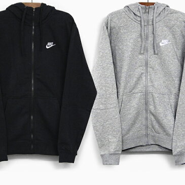 NIKE ナイキ スウェット パーカー NSW CLUB FRENCHTERRY FULLZIP HOODIE [804392-010 BLACK/WHITE 804392-063 DARK GREY HEATHER/WHITE] クラブ フレンチテリー フルジップ フーディー メンズ 長袖 ジップアップ スウェット トレーナー フリース グレー ブラック 黒