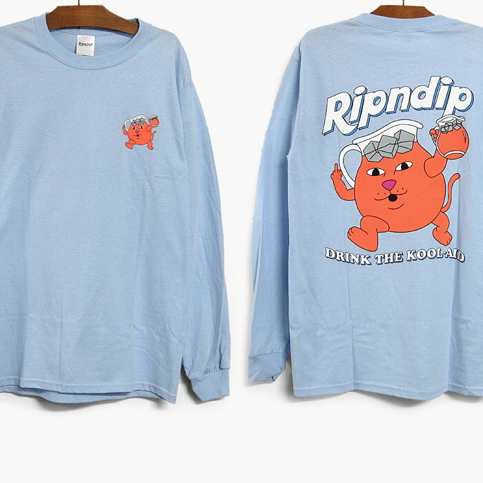 【並行輸入品】RIPNDIP DRINK ME LS TEE RND4958 リップンディップ ドリンクミー 長袖 Tシャツ メンズ/ティーシャツ/水色/ロゴ/2021春夏