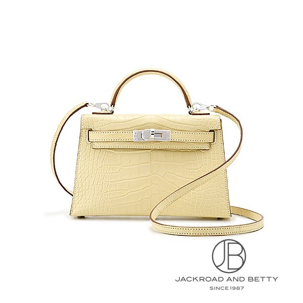 エルメス HERMES ミニケリー2 外縫い アリゲーターマット クロコダイル バニラ アイボリー 新品 バッグ/財布/小物