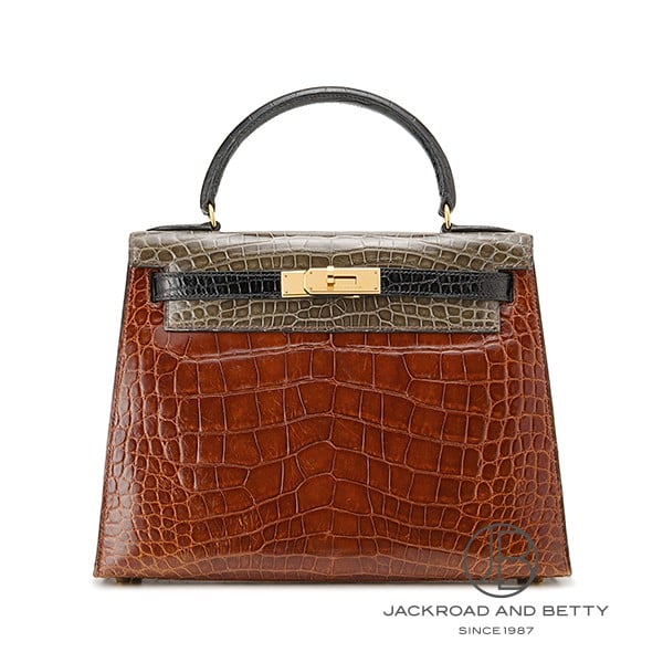 エルメス HERMES ケリー28 外縫い トリコロール アリゲーター ブラウン 茶 中古 バッグ/財布/小物