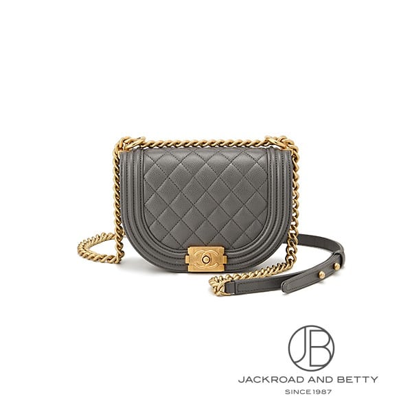 Rakuten - シャネル CHANEL ボーイシャネル チェーンショルダー ハンドバッグ グレー AS3350 中古 バッグ/財布/小物
