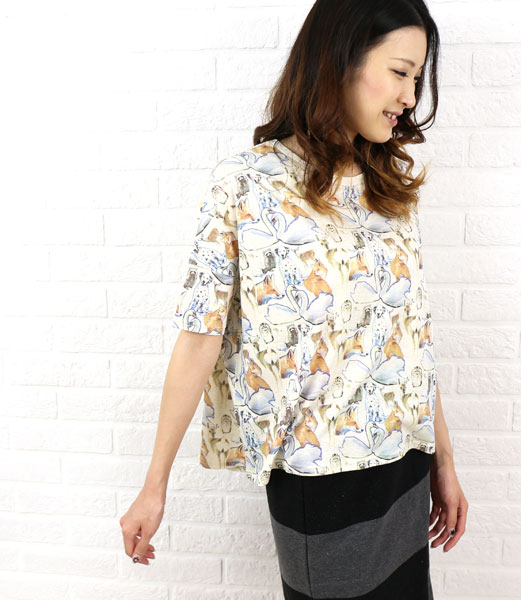 【5/16 1:59までポイント10倍】ポール＆ジョー シスター PAUL JOE SISTER コットン レーヨン ANIMAL CORAGE TEE2 BIGカットソー outlet 3644197003-2021402(レディース)(トップス)