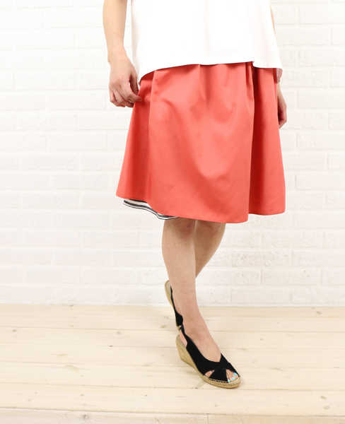 プリュムブルー Plume Bleue 無地×ボーダー リバーシブル タック ギャザースカート outlet ・PB-30-314..