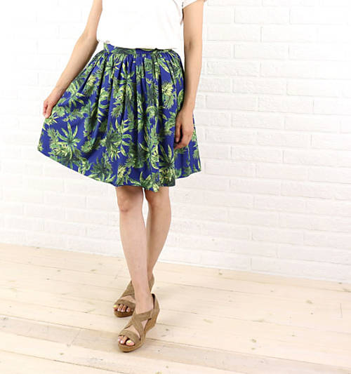 【ポイント20倍】ドリーシーン dolly-sean ポリエステル ボタニカルプリント 膝丈 ギャザースカート outlet ・M-8932-0521501(レディース)(春夏アイテム)
