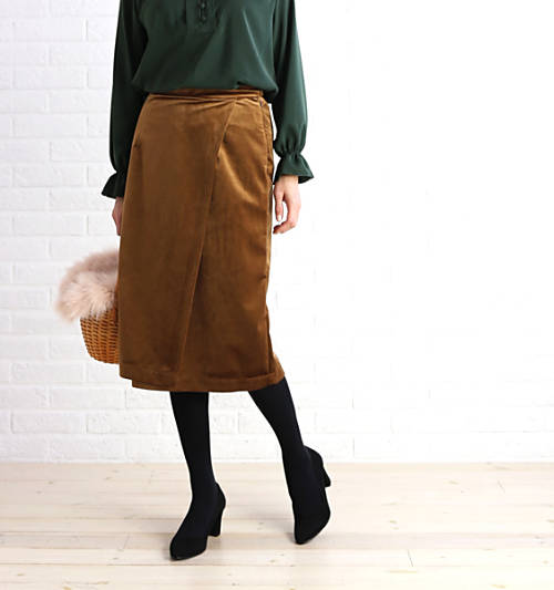 【40%OFF】プリュムブルー Plume Bleue ベロア ラップ風 タイトスカート outlet ・PB-082-3331702(レデ..