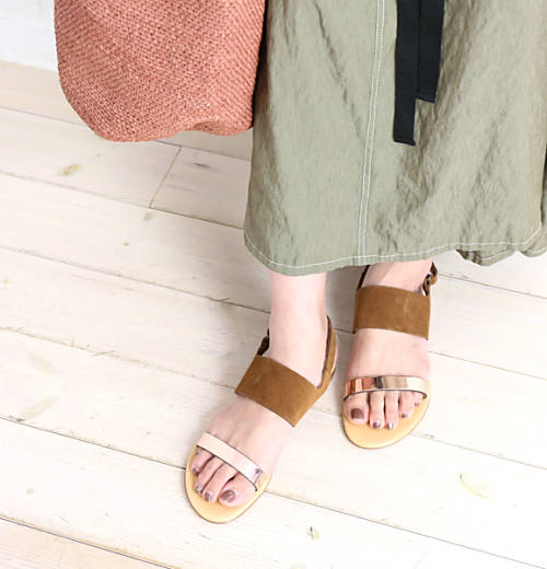 エネス(eness)メタリック×スウェードレザー バックストラップ フラットサンダル・98736SS-0241801【レディース】【C-3】