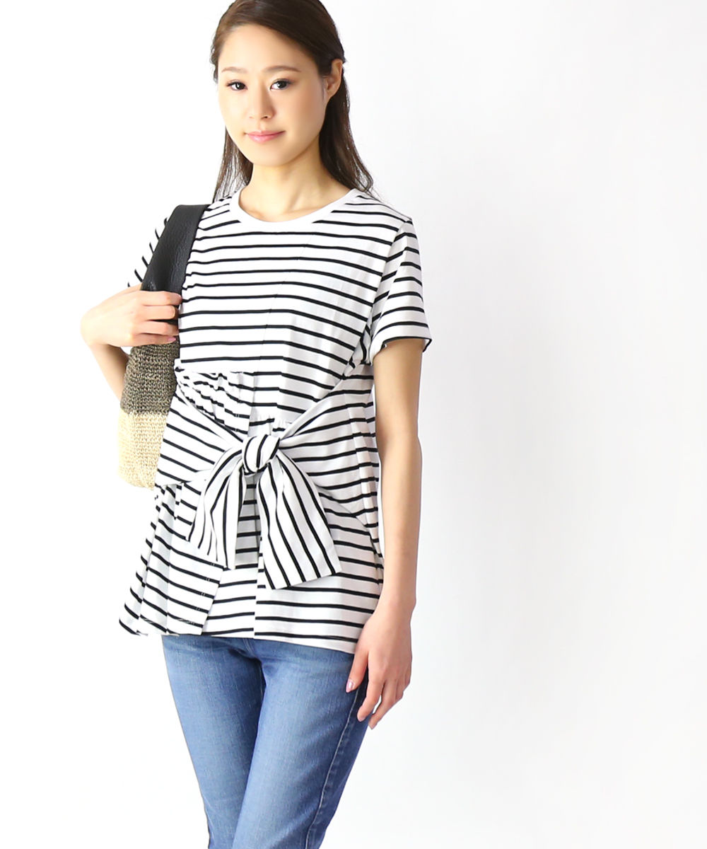 【ポイント10倍】アラ・アラ ara・ara Tシャツ 半袖 カットソー トップス 無地 ボーダー クルーネック リボン おしゃれ かわいい カジュアル・192027-1761901(レディース)