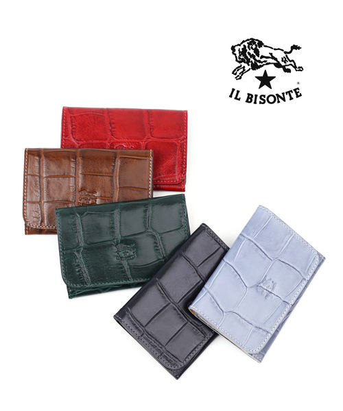 【クーポン対象外】イルビゾンテ 名刺入れ 正規品 IL BISONTE 型押しレザー カードケース 売れ筋アイテム 人気 定番 上品 クロコ風 ギフト ・5402305593-0062401(メール便可能商品)[M便 3/5](メンズ)(レディース)