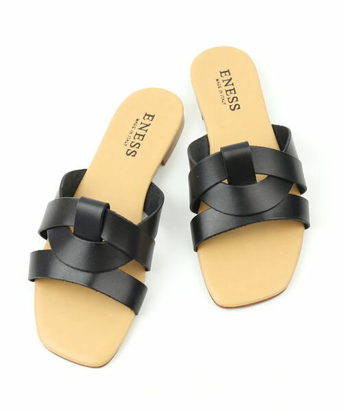 エネス(eness)レザー スクエアトゥ フラットサンダル・GI-97176-0242101【レディース】