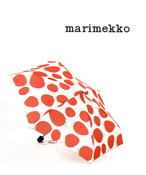 【5/20限定ポイント10倍】マリメッコ marimekko マンシッカ いちご柄 折りたたみ傘 MINI MANUAL MANSIKKA・52213649702-0062101(レディース)