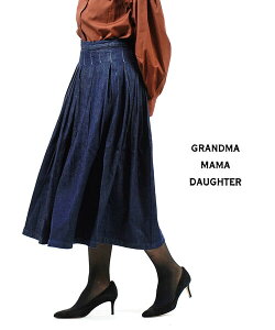 【3/25限定 ポイント10倍!】グランマ・ママ・ドーター GRANDMA MAMA DAUGHTER by KATO' コットンデニム プリーツタックスカート ロングデニムスカート・GK530013-4332301(レディース)