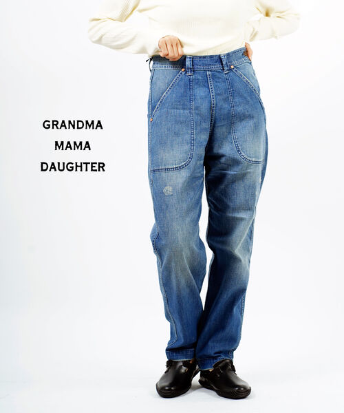 グランマ・ママ・ドーター GRANDMA MAMA DAUGHTER by KATO' コットン ライトオンスデニム サイドジップ デニムパンツ ジーンズ ワイドストレートデニム・GP007-4332301(レディース)