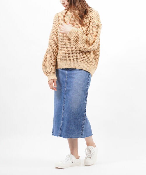 アッパーハイツ(upper hights)コットン バックスリット カットオフ タイトスカート デニムスカート THE SCARLET・18820202-2942201(レディース)(■■)