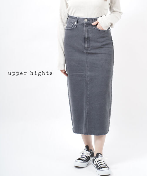 アッパーハイツ(upper hights)コットンストレッチ バックスリット カットオフ タイトスカート デニムスカート THE SCARLET・86120202-2942201(レディース)(■■)