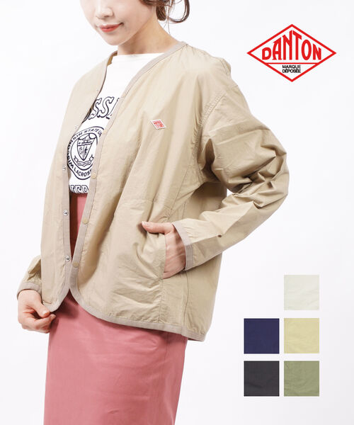 ダントン(DANTON)コットン ボードクロス Vネック カーディガン シャツ ライトアウター・DT-A0125BRC-0322201(レディース)(JP)(■■)