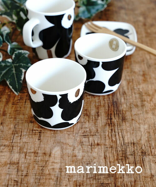 マリメッコ コーヒーカップ 【20%OFF】マリメッコ marimekko コップ ラテマグ コーヒーカップ 200ml 2個セット ブラック×シルバー ウニッコ プレゼント ギフト 人気 北欧 花柄・52239472780-0062302(レディース)(1F-W)