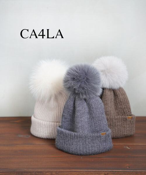 【2024年秋冬新作】カシラ CA4LA 帽子 ニット帽 ニットキャップ ビーニー 防寒 秋 冬 ふわふわ ファー ポンポン ボンボン ブラック グレー 日本製 おしゃれ かわいい・SHK01161-4692402(レディース)のサムネイル