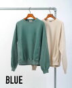 【30%OFF】ブルー BLUE スウェット トレーナー プルオーバー ユニセックス 長袖 クルーネック ラグラン 裏毛 無地 丸首 古着風 ヘビーウエイト ワ...