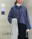 【30%OFF】ザンパ ZAMPA シャツ ワイドシャツ ブラウス トップス 長袖 ショート丈 ストライプ ワイド ゆったり かわいい・SAI31-0156-1932402(レディース)(4)
