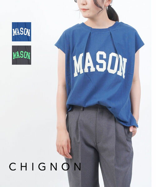 【30%OFF】シニヨン CHIGNON Tシャツ カットソー トップス ロゴTシャツ ロゴT プルオーバー フレンチスリーブ 半袖 ロゴ 前後2way タッ..