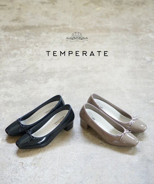 【2025年春夏新作】テンパレイト TEMPERATE バレエシューズ レインシューズ パンプス ヒール 靴 晴雨兼用 防水 スクエア リボン おしゃれ かわいい 通勤 オフィス・MONA-0242501(レディース)