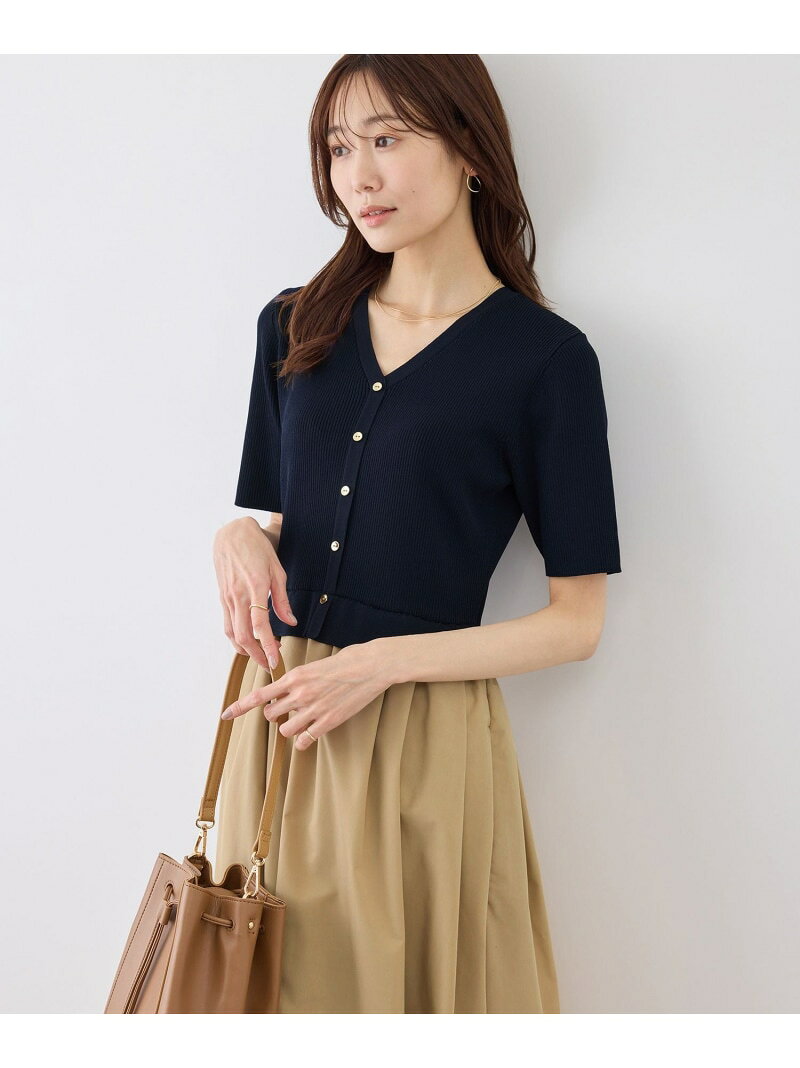 【SALE／20%OFF】メタル釦布帛ドッキングハーフスリーブニットワンピース ROPE' PICNIC ロペピクニック ワンピース・ドレス ワンピース ピンク ベージュ ネイビー【RBA_E】【送料無料】[Rakuten Fashion] jadorejunonline-10075382 J’aDoRe JUN ONLINE サンプル画像2