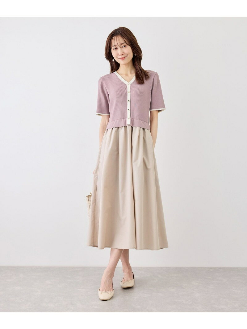 【SALE／20%OFF】メタル釦布帛ドッキングハーフスリーブニットワンピース ROPE' PICNIC ロペピクニック ワンピース・ドレス ワンピース ピンク ベージュ ネイビー【RBA_E】【送料無料】[Rakuten Fashion] jadorejunonline-10075382 J’aDoRe JUN ONLINE サンプル画像3
