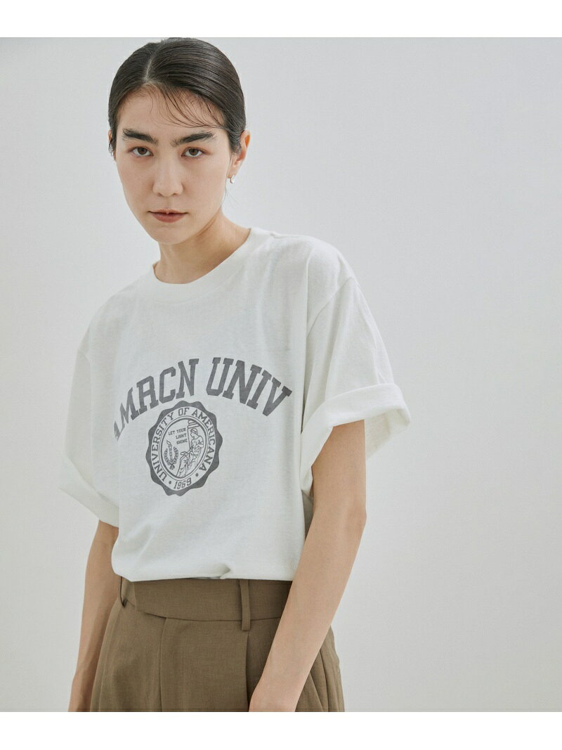【SALE／30%OFF】【WEB限定】【Americana(アメリカーナ)】カレッジプリントシームレスTシャツ SALON adam et rope' サロン アダム エ ロペ トップス カットソー・Tシャツ ホワイト ブラウン ブルー【RBA_E】【送料無料】[Rakuten Fashion]
