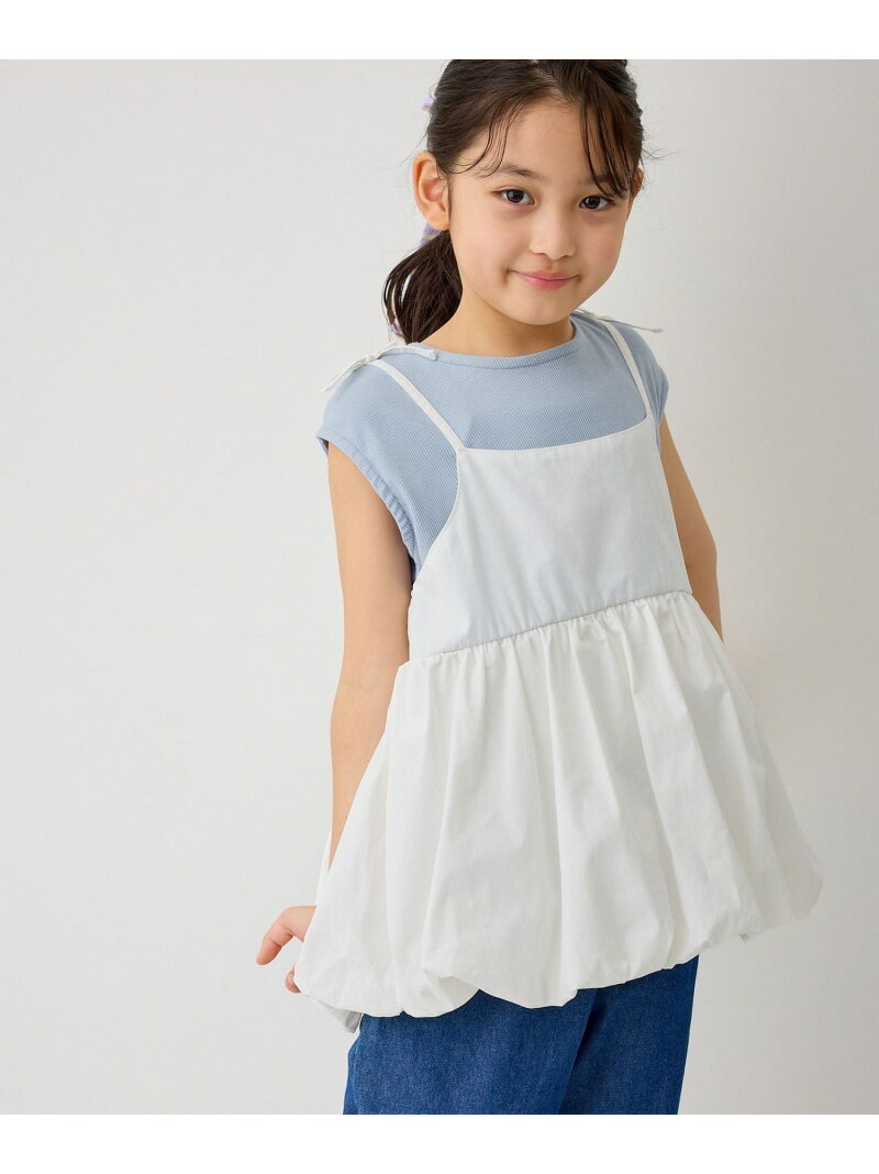 Rakuten - 【KIDS/キッズ】バルーンビスチェドッキングトップス ROPE' PICNIC KIDS ロペピクニック トップス カットソー・Tシャツ ホワイト ブラック【先行予約】*[Rakuten Fashion]