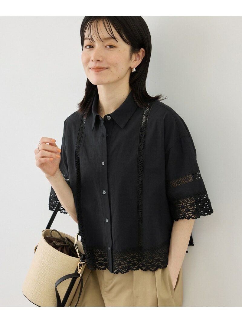 レースシャツ ROPE' PICNIC ロペピクニック トップス シャツ・ブラウス ブラック ホワイト【送料無料】[Rakuten Fashion]