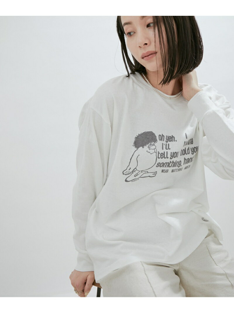 【SALE／50%OFF】【Americana(アメリカーナ)】クルーネックプリントロングTシャツ SALON adam et rope' サロン アダム エ ロペ トップス カットソー・Tシャツ ホワイト ネイビー【RBA_E】【送料無料】[Rakuten Fashion]