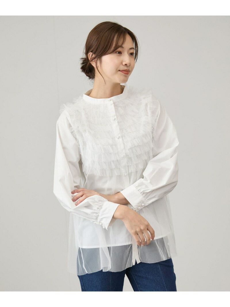 【SALE／50%OFF】フリルチュールブラウス JAYRO ジャイロ トップス シャツ・ブラウス ホワイト ブラック【RBA_E】[Rakuten Fashion]