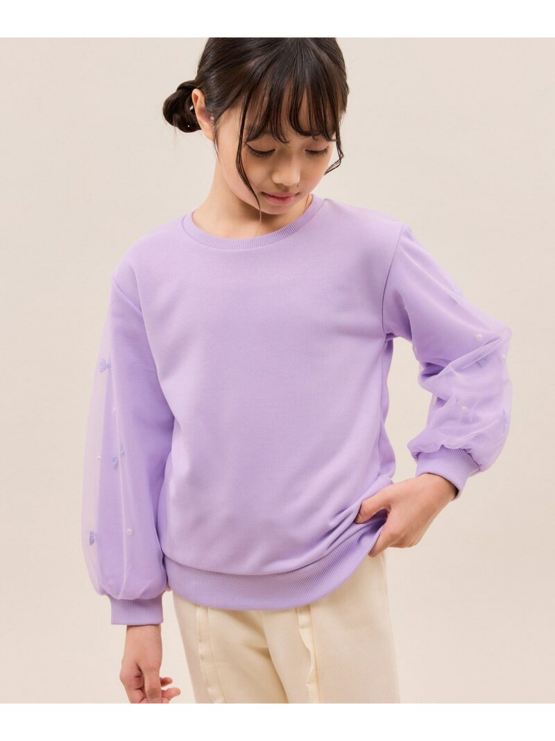 樂天商城 - 【SALE／30%OFF】【KIDS/キッズ】ギンガムチェックリボンスリーブ裏毛トップス ROPE' PICNIC KIDS ロペピクニック トップス スウェット・トレーナー パープル ブラック ベージュ【RBA_E】[Rakuten Fashion]