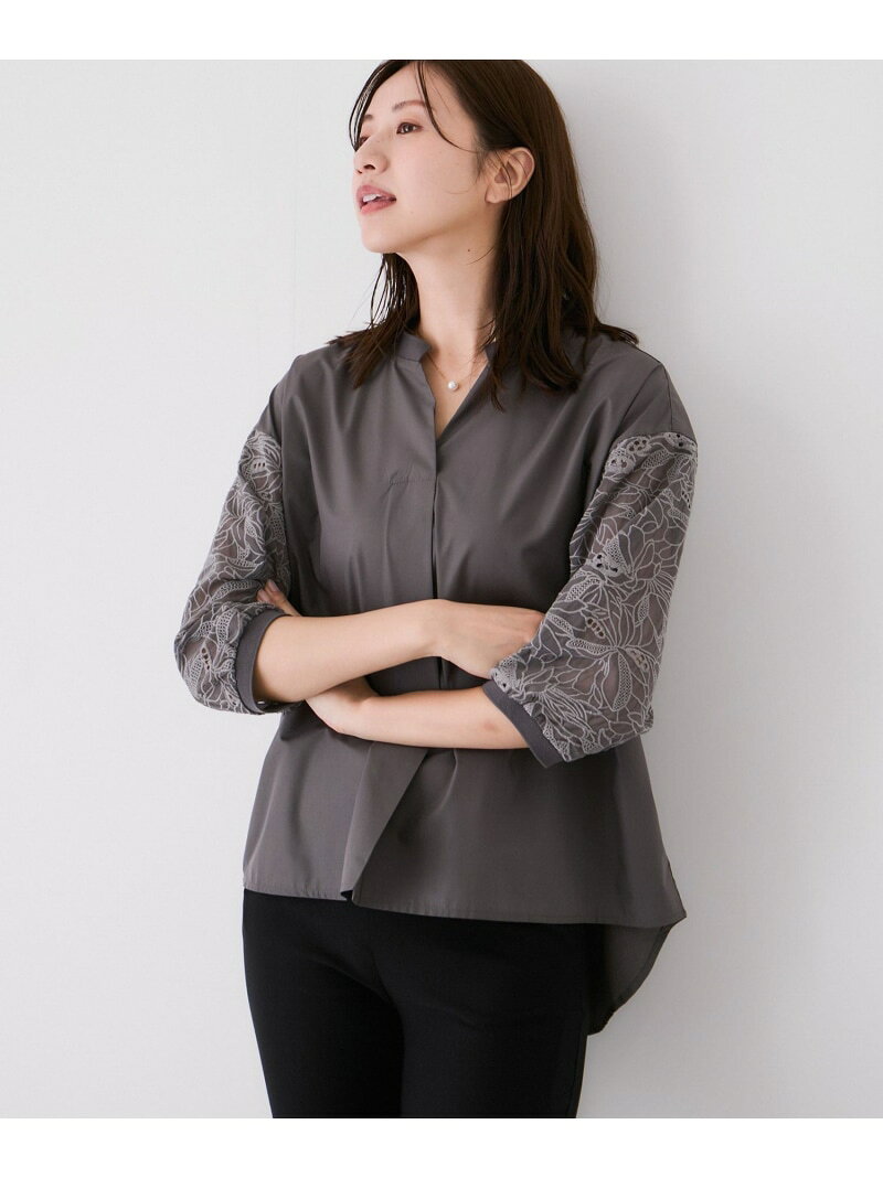 3-Quarter Sleeves - 【SALE／30%OFF】袖レースVネックブラウス JAYRO ジャイロ トップス シャツ・ブラウス ベージュ グレー ブラック【RBA_E】【送料無料】[Rakuten Fashion]