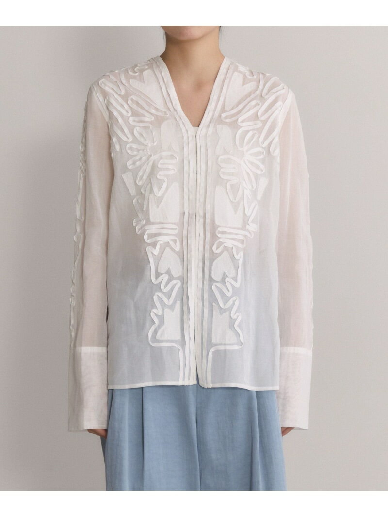 【EMOELLE】ステッチエンブロイダリーブラウス ADAM ET ROPE' FEMME アダムエロペ トップス シャツ・ブラウス ホワイト ベージュ【送料無料】[Rakuten Fashion]