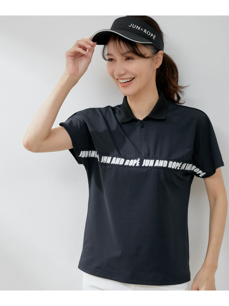 【SALE/60%OFF】【UV】【吸水速乾】グラフィックロゴアイレット衿半袖プルオーバー JUN&ROPE' ジュンアンドロペ トップス ポロシャツ ブラック...