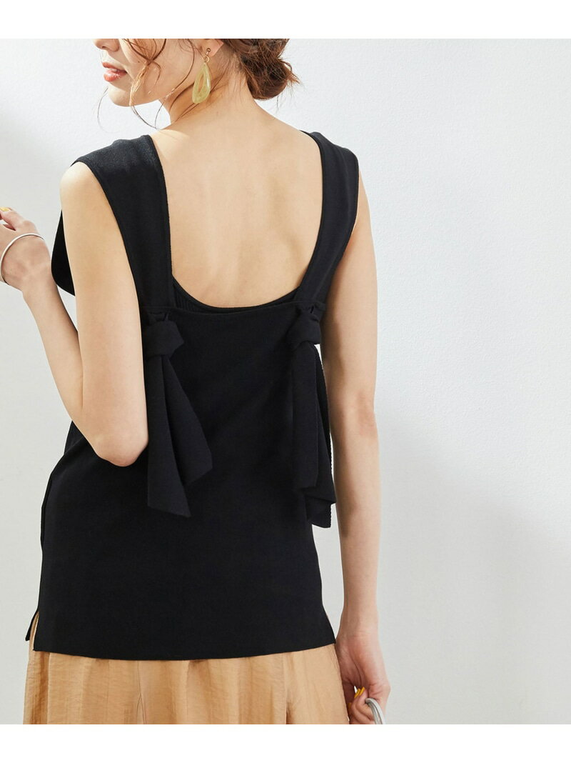 【SALE/65%OFF】後ろ結びゼロスリーブプルオーバー ROPE' PICNIC ロペピクニック トップス ニット ブラック ホワイト イエロー【RBA_E...