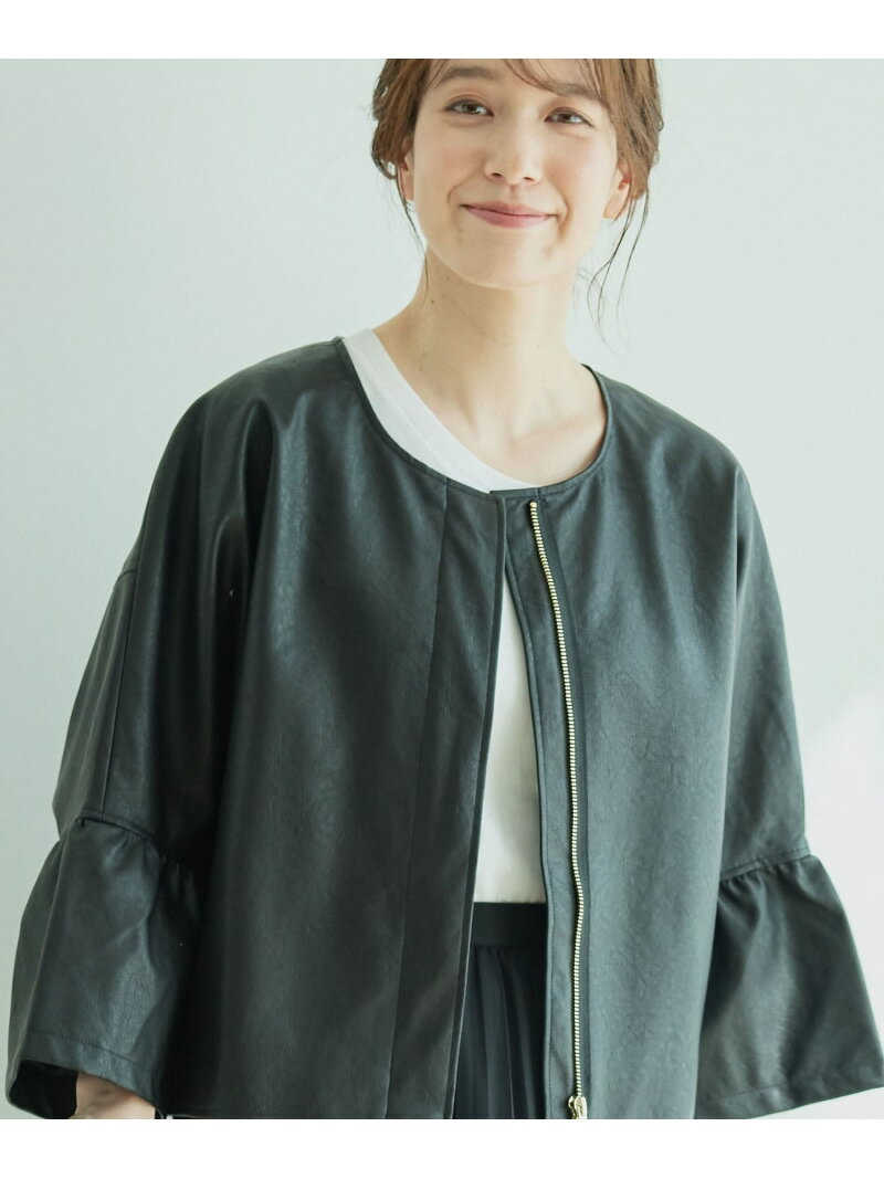 【SALE／50%OFF】レザーフリルスリーブレイヤードジャケット JAYRO ジャイロ ジャケット・アウター ノーカラージャケット ブラック ホワイト オレンジ【RBA_E】【送料無料】[Rakuten Fashion]