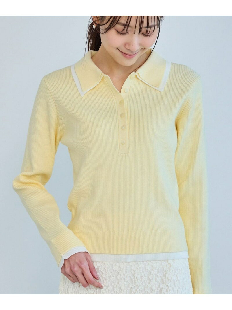 レイヤード風リブポロニット ROPE' PICNIC ロペピクニック トップス ニット ブラウン ネイビー ホワイト【送料無料】[Rakuten Fashion]