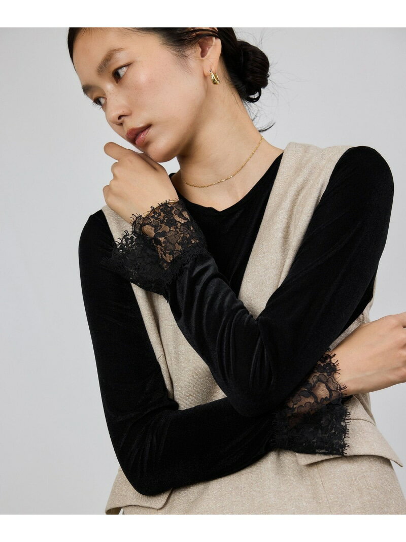 レース袖シアーベロアカットソー/イージーケア ROPE' ロペ トップス カットソー・Tシャツ ブラウン ブラック ピンク【送料無料】[Rakuten Fashion]