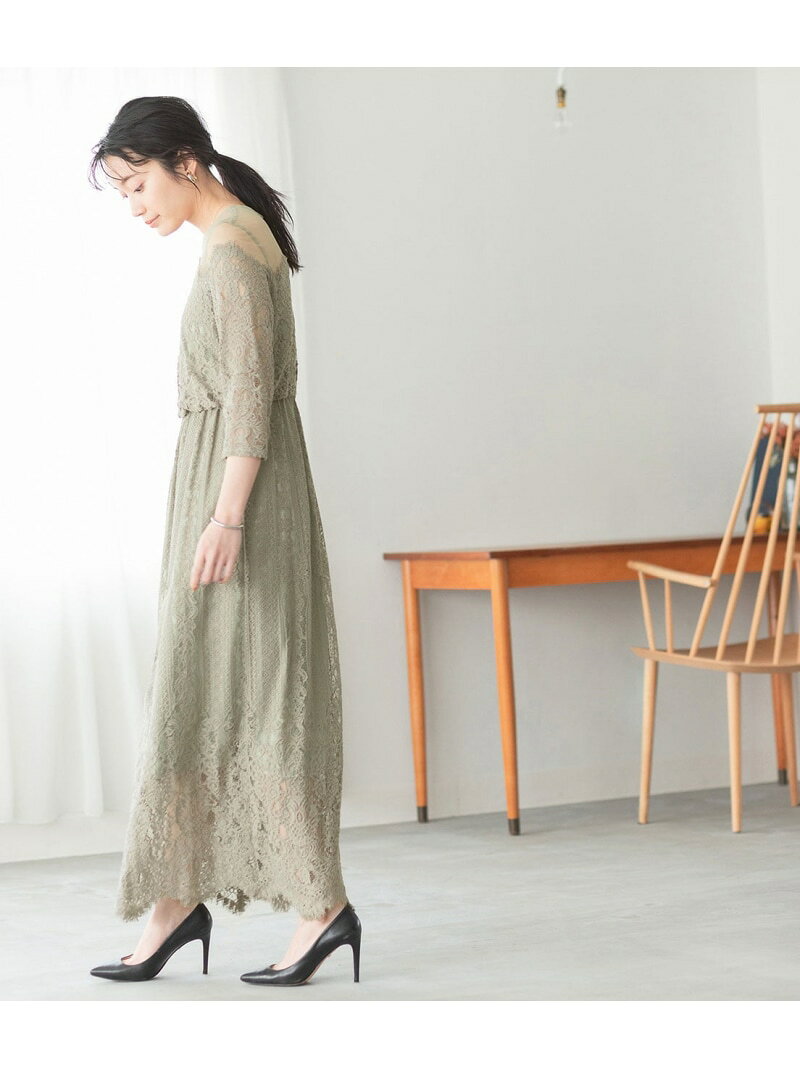 楽天市場 チュールパネルレースドレス Adam Et Rope アダムエロペ ワンピース ワンピースその他 グリーン ブラック ブルー 送料無料 Rakuten Fashion J Adore Jun Online