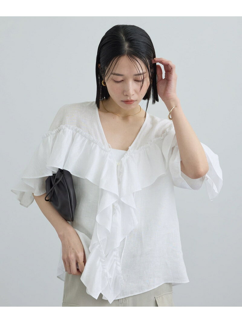 Rakuten - 【SALE／30%OFF】【WEB限定】ヨーロピアンリネンルジェフリルブラウス SALON adam et rope' サロン アダム エ ロペ トップス シャツ・ブラウス ブルー ホワイト グレー【RBA_E】【送料無料】[Rakuten Fashion]