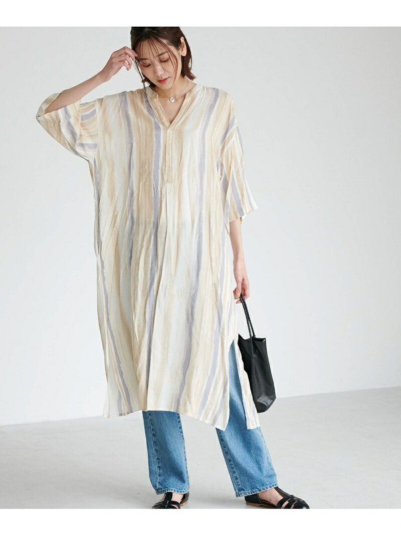 【SALE／60%OFF】手書き風ストライプシャツワンピース ROPE' PICNIC ロペピクニック ワンピース・ドレス シャツワンピース イエロー パープル ブラウン【RBA_E】[Rakuten Fashion]