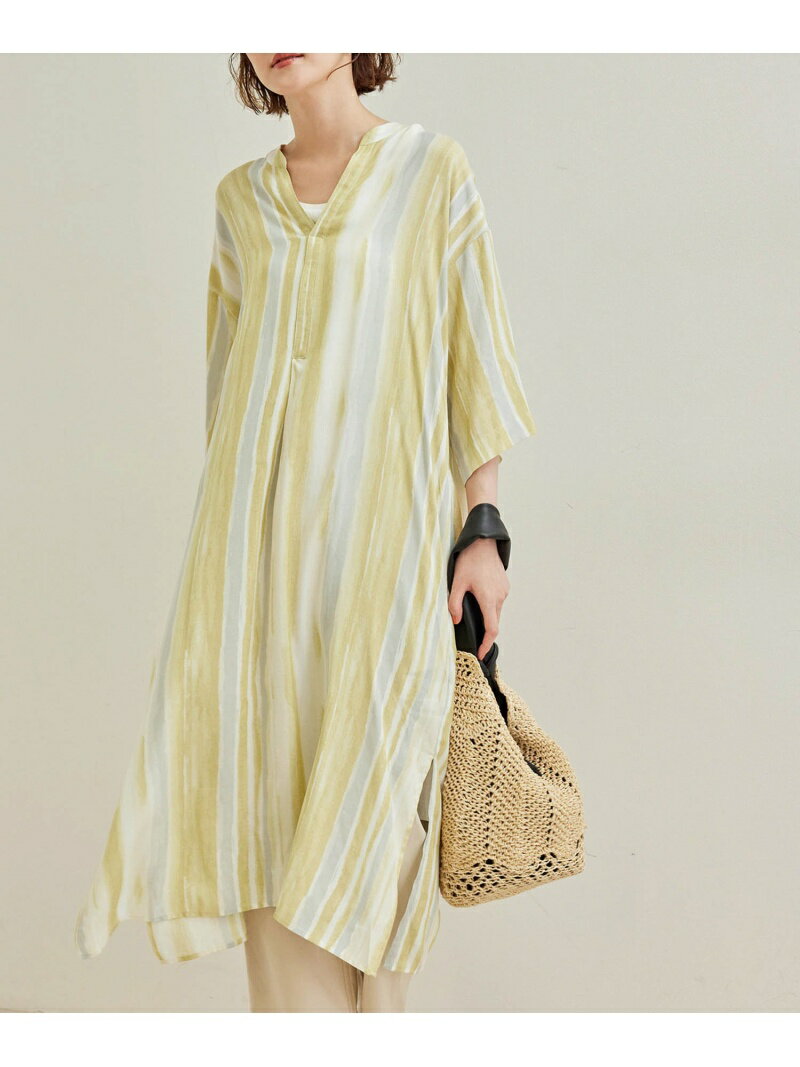 【SALE／60%OFF】手書き風ストライプシャツワンピース ROPE' PICNIC ロペピクニック ワンピース・ドレス シャツワンピース イエロー パープル ブラウン【RBA_E】[Rakuten Fashion]